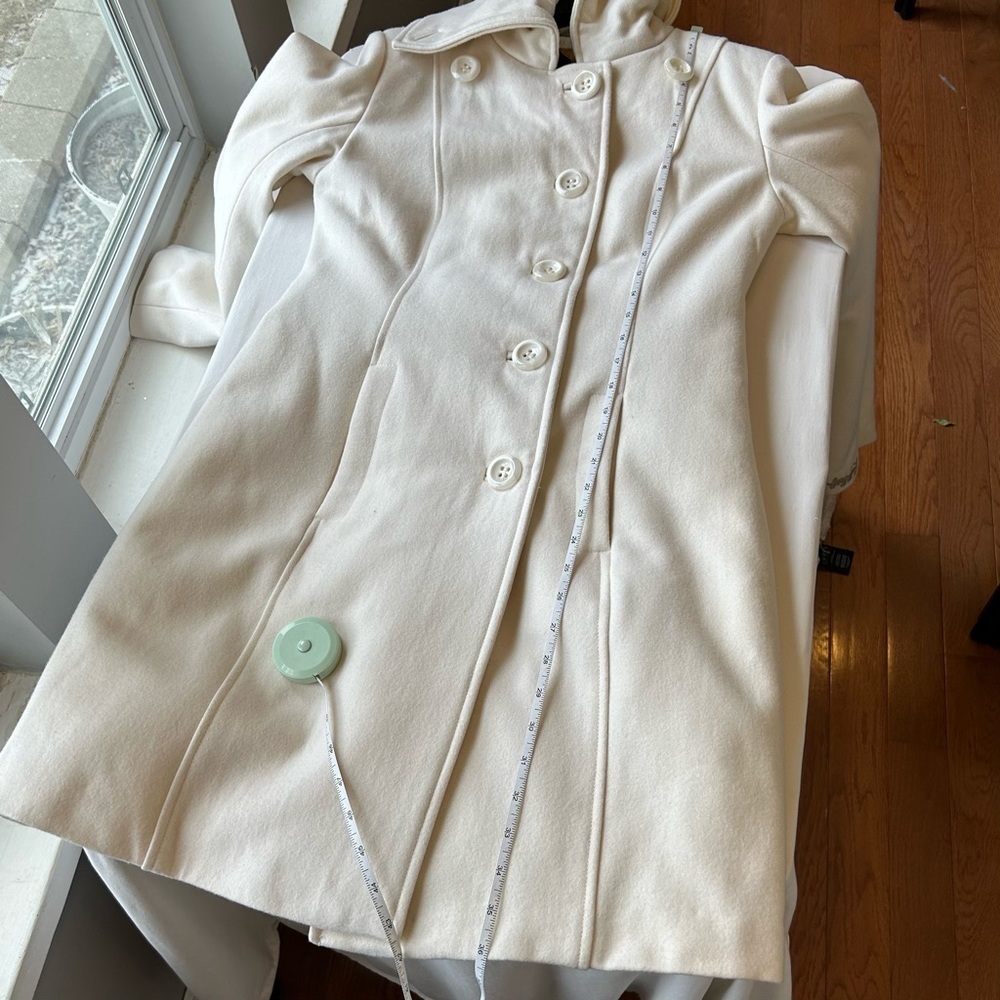 Foxy Jeans Single Breasted Button Up Wool Trench Coat Jacket Womens Size M - Picture 9 of 10